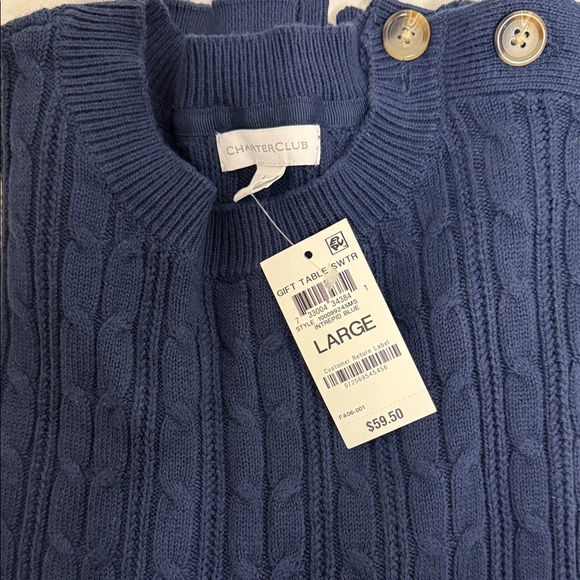 Charter Club Women’s Button-Shoulder Long Sleeve Knit Navy Sweater. R13B - Picture 7 of 7